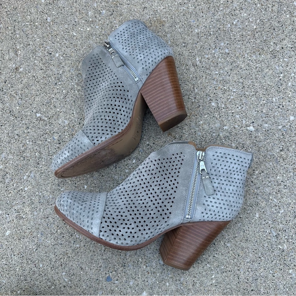 rag & bone Light Gray Suede Ankle Booties with Chunky Wood Block Heels